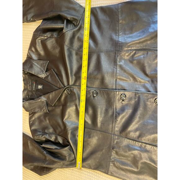 Avenue Soft Genuine Leather Black Collared Button Up Long Plus Size Jacket 22/24 - Picture 6 of 16